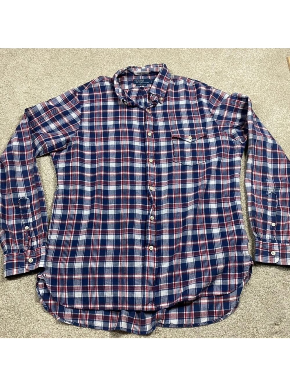 Polo Ralph Lauren Shirt Mens L Blue Indian Madras Classic Fit Indigo Lightweight